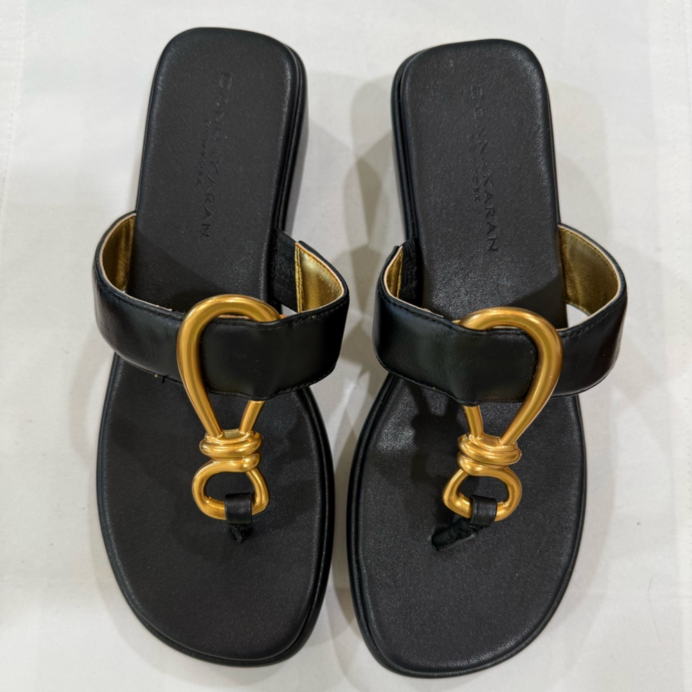 Donna Karan Black Sandals with Gold Accents